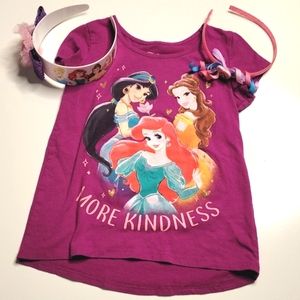 Girls disney princess shirt size 5 with 2 headbands.